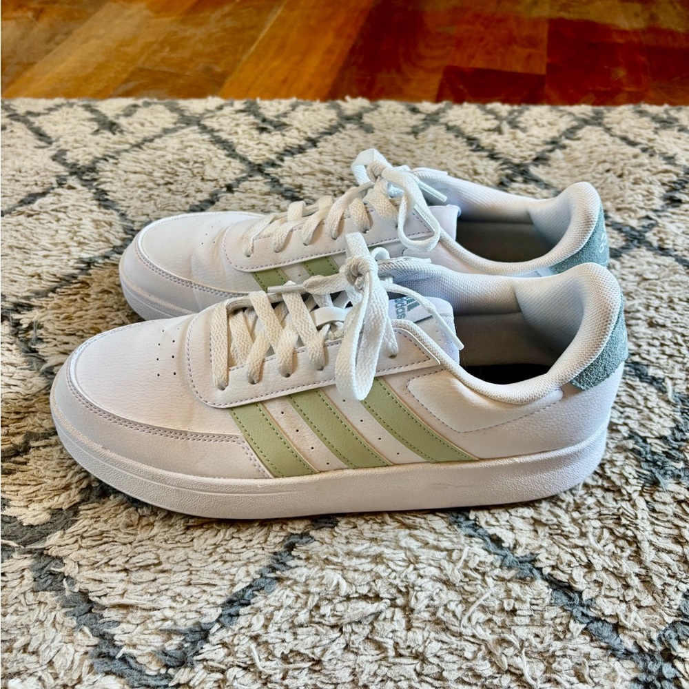 Adidas White and Light Green Sneakers